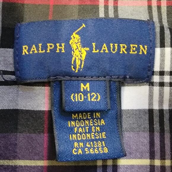 Ralph Lauren Shirt Boys Sz M 10/12 Black Plaid Button Front Long Sleeve Preppy - Picture 5 of 6